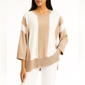Philosophy Neutral Colorblock Oversized Knit Sweater Tan White Size Large